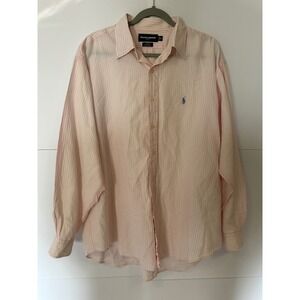 Ralph Lauren Golf Striped Button‎ Down Shirt Long Sleeve Pink XL